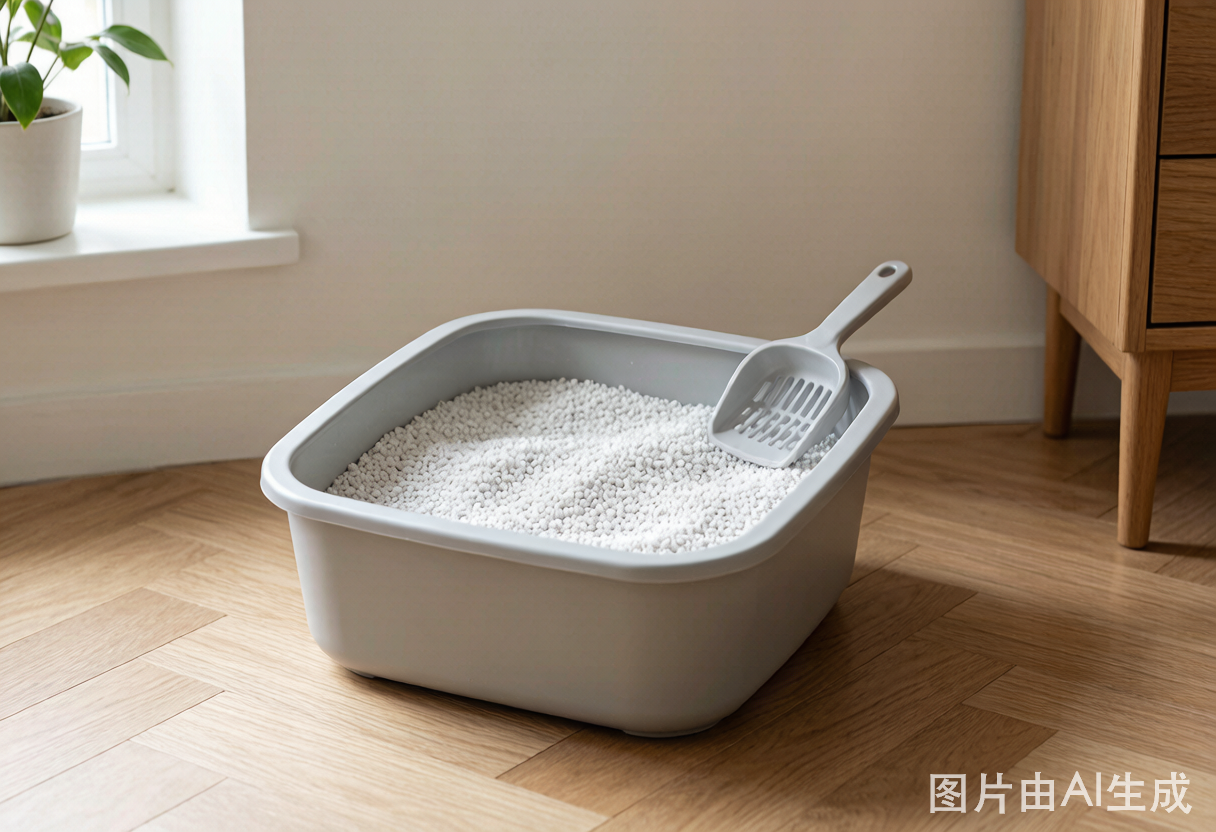 A clean scooped cat litter box